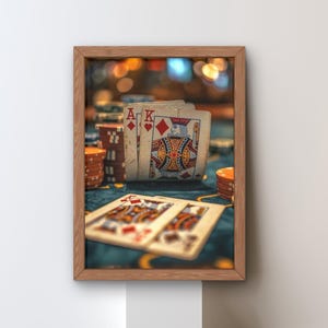 Casino Poker Wall Art – Playing Cards Canvas – Ace King Decor for Game Room or Bar – Stylish Gambling Artwork Gift for Him