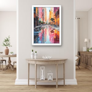 Colorful Cityscape Canvas – Modern Urban Wall Art – Abstract Vibrant Street Scene Print – Contemporary City View for Home Decor