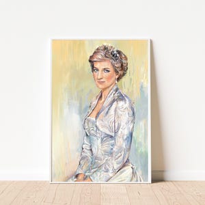 Ritratto di Lady Diana, dai colori tenui, ritratto della principessa Diana – Elegante stampa murale femminile – Romantica tela reale – Stampa di donna iconica dai toni delicati