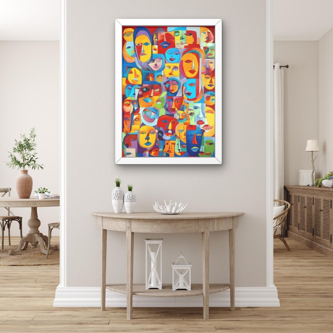 Colorful Abstract Faces Wall Art – Cubist Style Portrait Canvas ...