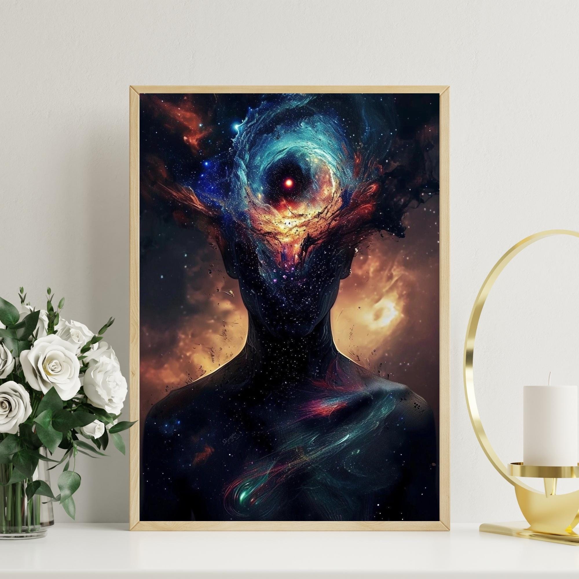 Galaxy Mind Canvas Art | Abstract Human Body With Cosmic Head