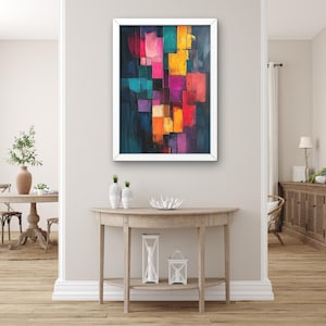 Colorful Abstract Geometric Wall Art – Modern Square Canvas Painting – Vibrant Contemporary Home Decor – Bold Artistic Artwork, Unique Gift