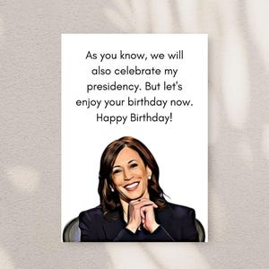 Cartão de aniversário engraçado da Kamala, presente de aniversário da Kamala, cartão de humor político, apoiadora da Kamala, saudação da Kamala, Kamala Harris 2024