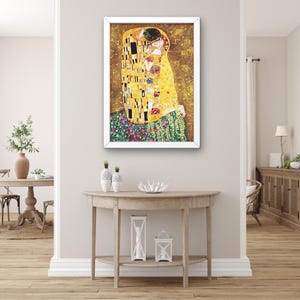 The Kiss by Gustav Klimt Canvas - Romantic Gold Foil Style Wall Art, Classic Fine Art, Living Room or Bedroom Decor, The Kiss Canvas