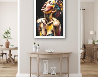 Colorful Abstract Woman Portrait Wall Art, Modern Expressive Canvas Painting, Bold Female Artwork, Female Canvas Art, Living Room Art