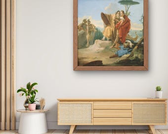 Classical Mythology Painting | Vintage 18th Century Pastoral Scene, Antique European Wall Art for Living Room and Office Decor