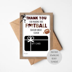 DESCARGA INSTANTÁNEA Tarjeta de regalo para entrenador de fútbol imprimible / Regalo para entrenador / Fin de temporada deportiva / Gracias entrenador / Gracias maestro