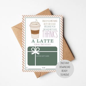 TÉLÉCHARGEMENT IMMÉDIAT | Titulaire de la carte-cadeau remercie un latte | carte de remerciement pour professeur | carte-cadeau café | carte de remerciement d'employé | Beignets au café