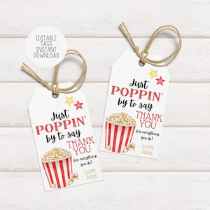 MODIFICABILI / Etichette di apprezzamento per gli insegnanti di popcorn / Etichette regalo / Etichetta di ringraziamento / Etichetta per l'assistenza all'infanzia / Etichetta regalo per insegnanti / Solo un salto per dire grazie