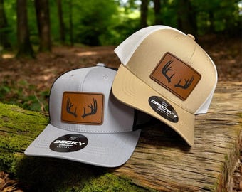 Youth/Toddler Deer Antler Snapback Hat: Laser Engraved Leather Patch