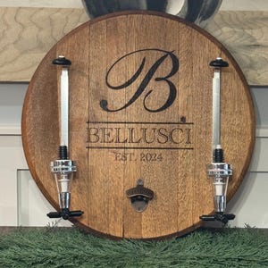 Authentic Bourbon BarrelLid, Personalized Bar Sign, Liquor Dispenser, Bar Decor, Man Cave Gifts, Whiskey Barrel, Gifts for him