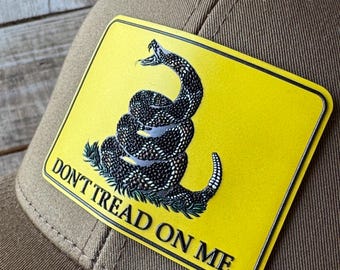 Don't Tread On Me Leather Patch Hat: Patriotic Snapback
