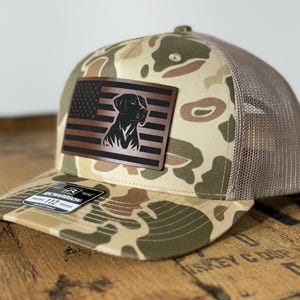 BLACK LAB American flag / black lab patch / hunting hat / NEW R112 Duck Camo / SnapBack / American flag leather / American made hat