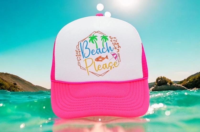 Beach Please Trucker Hat: Neon Summer Vacation Otto Hat - Etsy display picture 1