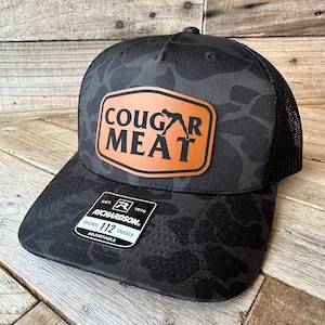 Cougar Meat Leather Patch Hat, R112 Hat, Mens hats, gifts for men, dad joke hat