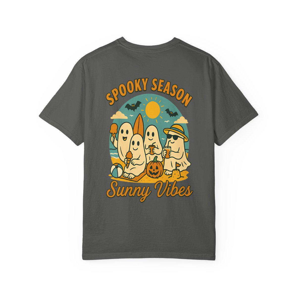 Cute Summerween Ghost T-shirt, Spooky Season Sunny Vibes Halloween Tee, Trendy Comfort Colors Summer Shirt, Retro Ghosts Beach Front Back T