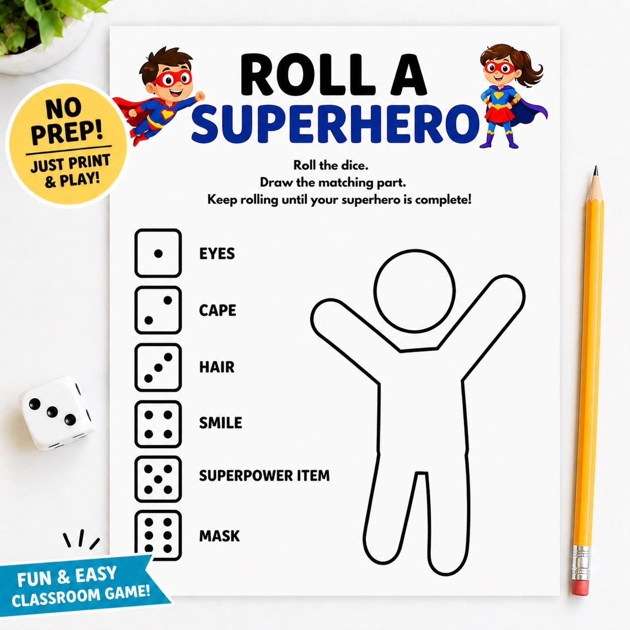 Roll a Superhero Printable Game, Kids Drawing Game, Superhero Activity ...
