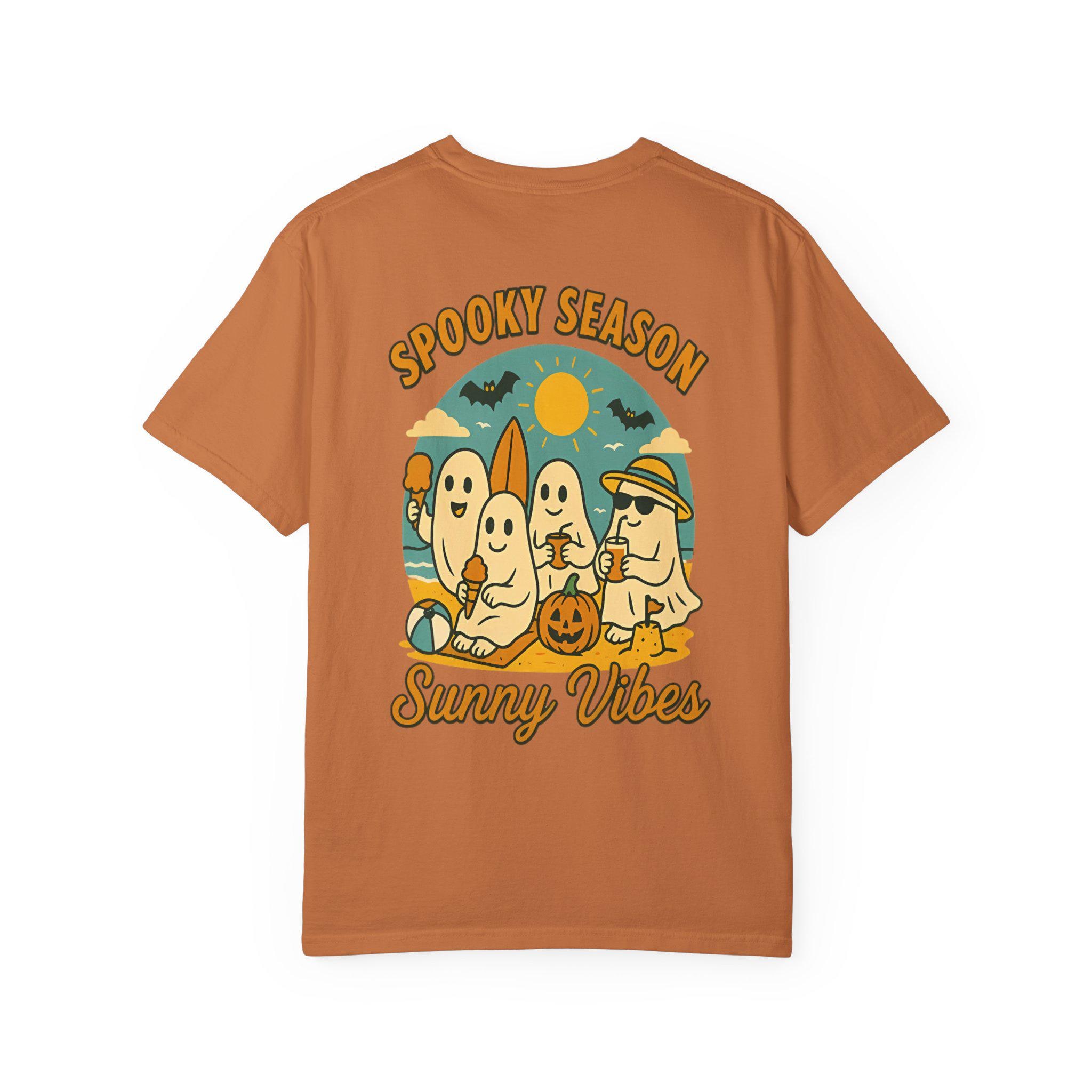 Cute Summerween Ghost T-shirt, Spooky Season Sunny Vibes Halloween Tee, Trendy Comfort Colors Summer Shirt, Retro Ghosts Beach Front Back T