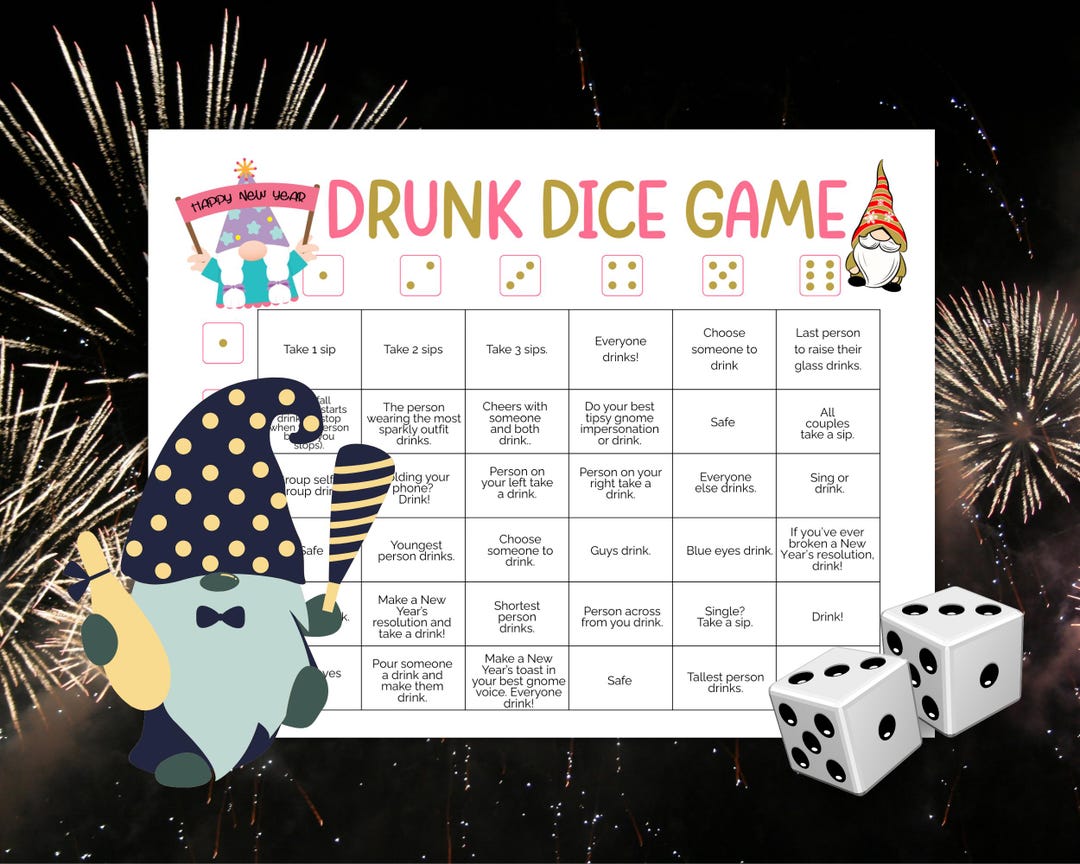 New Year’s Eve Drunk Dice Game Printable, Funny Adult Party Game, NYE ...
