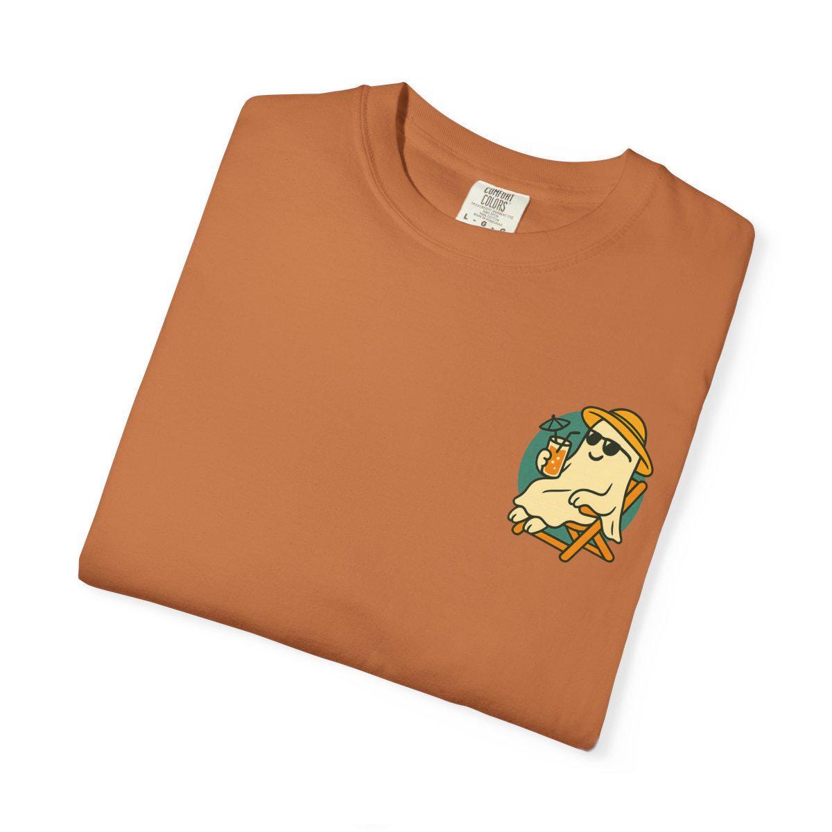 Cute Summerween Ghost T-shirt, Spooky Season Sunny Vibes Halloween Tee, Trendy Comfort Colors Summer Shirt, Retro Ghosts Beach Front Back T