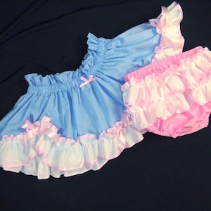 Blue & Pink Ruffle Skirt Set: ABDL Sissy Diaper Cover