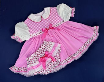 WYSIWYG Adult Baby Sissy Littles abdl PINK Gingham Berry Tart Dress Set My Binkies and Bows