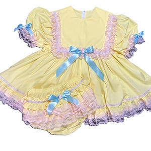 Adult Baby Sissy Littles abdl Light Yellow WEDNESDAY Dress Set My Binkies and Bows