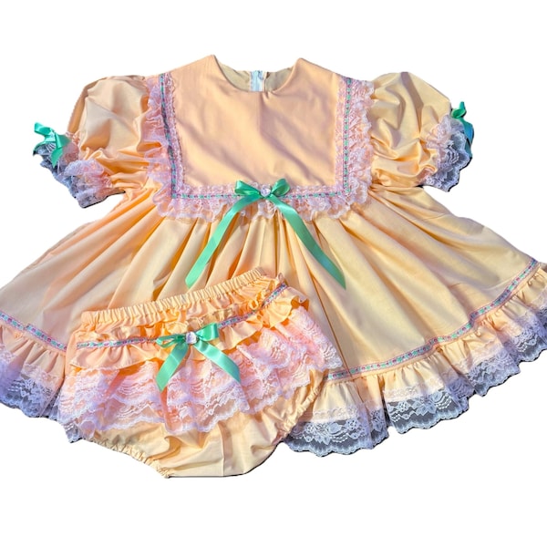 Adult Baby Sissy Littles abdl Pastel Orange THURSDAY Dress Set My Binkies and Bows