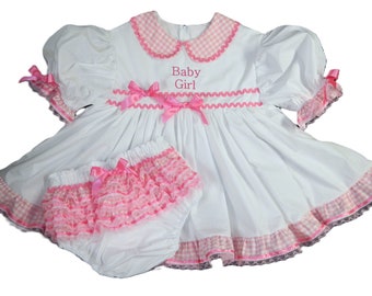 Pink Gingham Embroidered &quot;Baby Girl&quot; Dress Set ABDL Sissy Little Dress