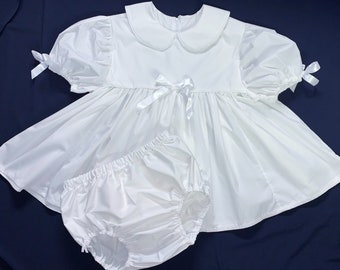 Adult Baby Sissy Littles abdl VINTAGE WHITE Dress and Diaper Cover My Binkies and Bows