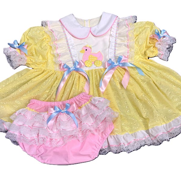 Yellow Eyelet Ducky Dress Set ABDL Sissy littles adult baby dress up