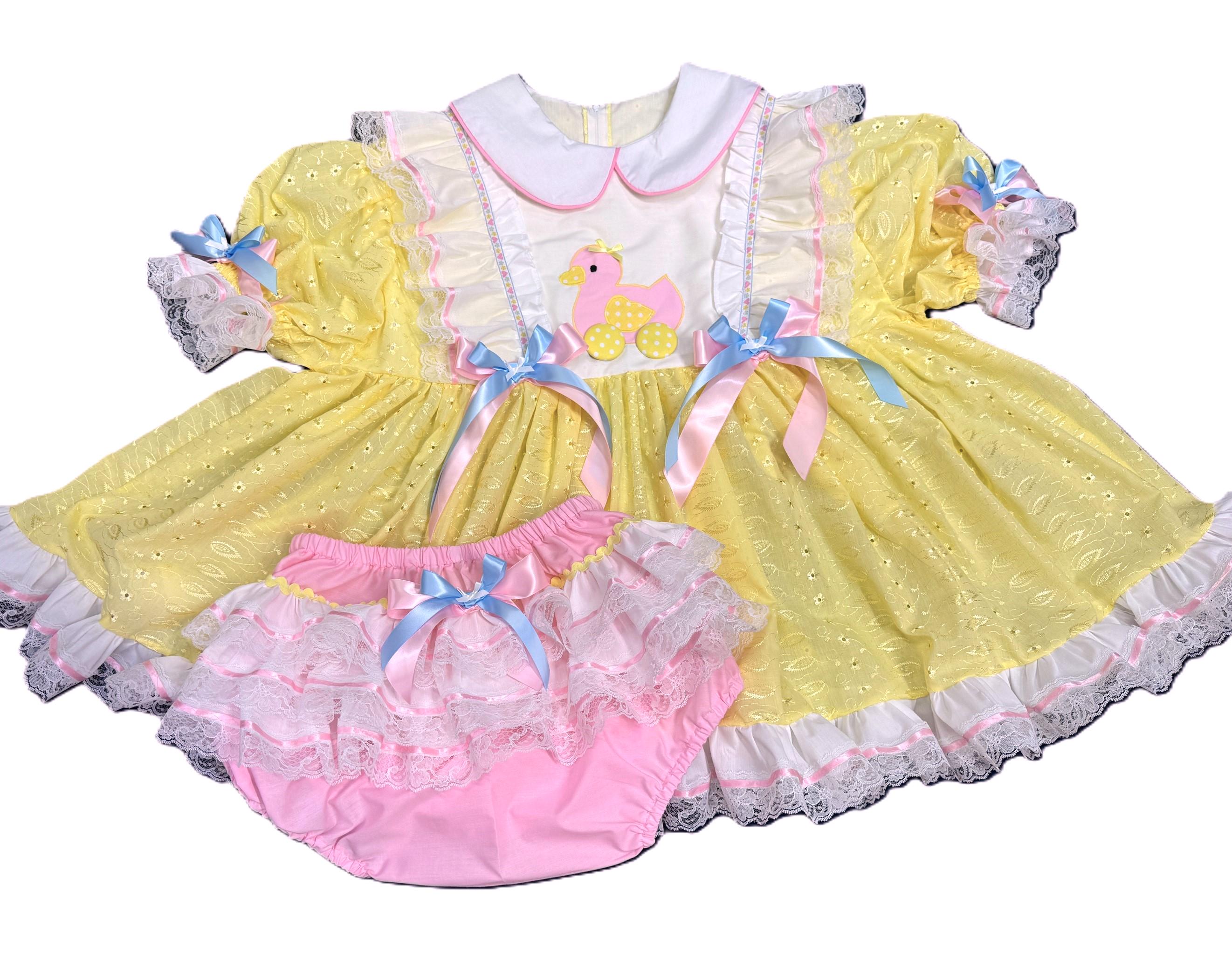 Yellow Eyelet Ducky Dress Set ABDL Sissy Littles Adult Baby Dress