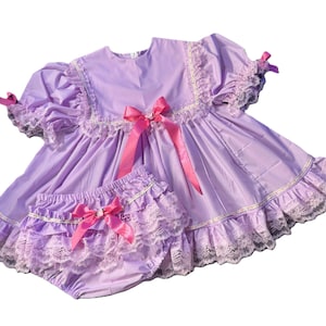 Adult Baby Sissy Littles abdl Light Lilac MONDAY Dress Set My Binkies and Bows