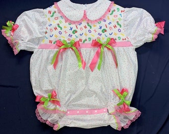 Adult Baby Sissy Littles abdl CATERPILLAR ABC BUBBLE Romper Dress Up My Binkies and Bows