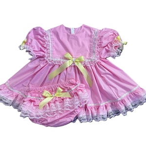 Adult Baby Sissy Littles abdl Light Pink TUESDAY Dress Set My Binkies and Bows