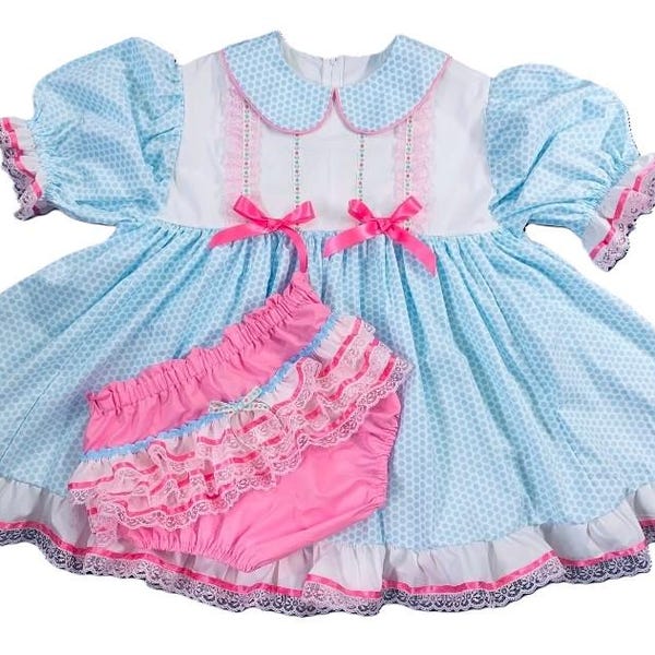 Adult Baby Sissy abdl Littles BLUE BUBBLE Dress Set My Binkies and Bows
