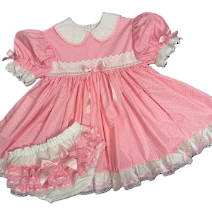 Pink Dot White Eyelet Dress Set ABDL Sissy Little Outfit