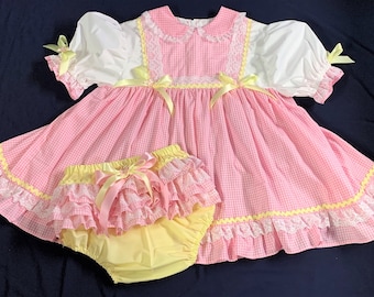 Pink Gingham Dress and Diaper Cover Set adult baby sissy littles dress up