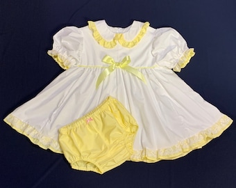 2 pc Adult Baby Sissy Littles abdl SIMPLE YELLOW Dress and Diaper Cover My Binkies and Bows