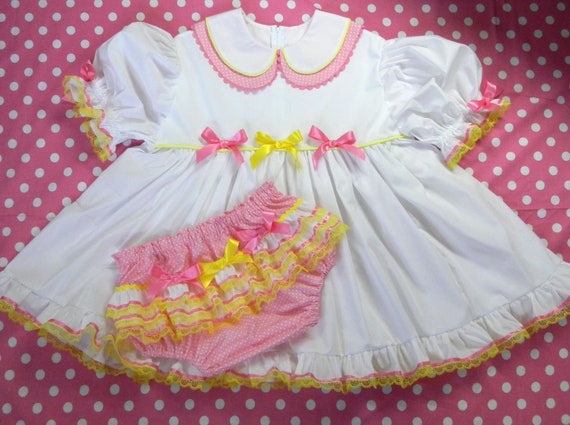 LAST ONE Adult Baby Sissy Little Bunny n Chick Dress Set PUL Lined Diaper Cover