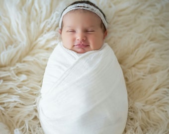 Newborn Photography Wrap, Cheesecloth Baby Wrap, Neutral Gauze Photo Prop, Ivory Cream Woodrose Swaddle Backdrop