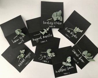 Place Cards with fresh greenery, Modern Calligraphy Place Cards, Place Card