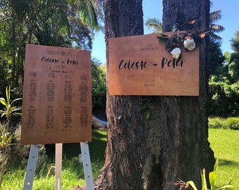 Wedding Welcome Sign + Seating Chart. Wooden Welcome Sign. Hand lettered. Party Welcome Sign