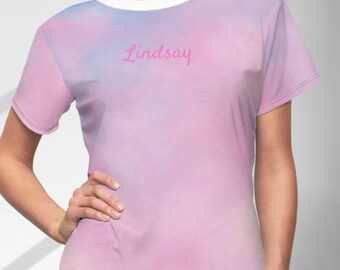 Maglietta da donna personalizzata con nome, regalo per amanti della musica, maglietta Eras, maglietta con nome personalizzato, maglietta blu e rosa Taylor, maglietta Lover Era, regalo personalizzato