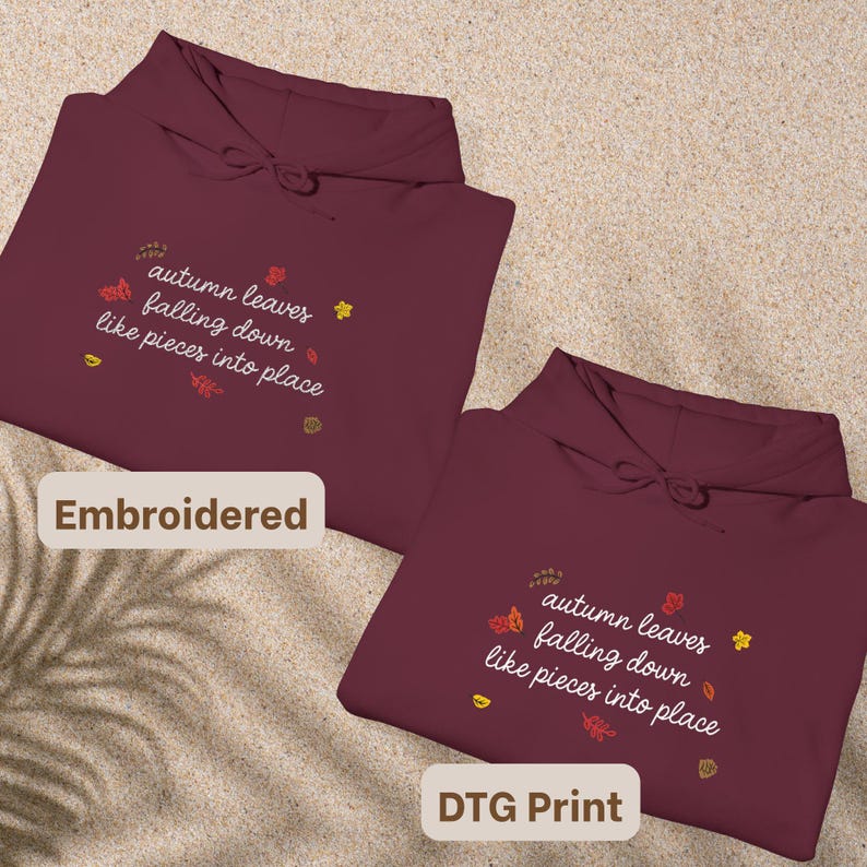 Sudadera con bordado de hojas de otoño cayendo, cómoda sudadera Taylor, sudadera All Too Well, sudadera con capucha, bordado de letras, regalo para amantes de la música imagen 2
