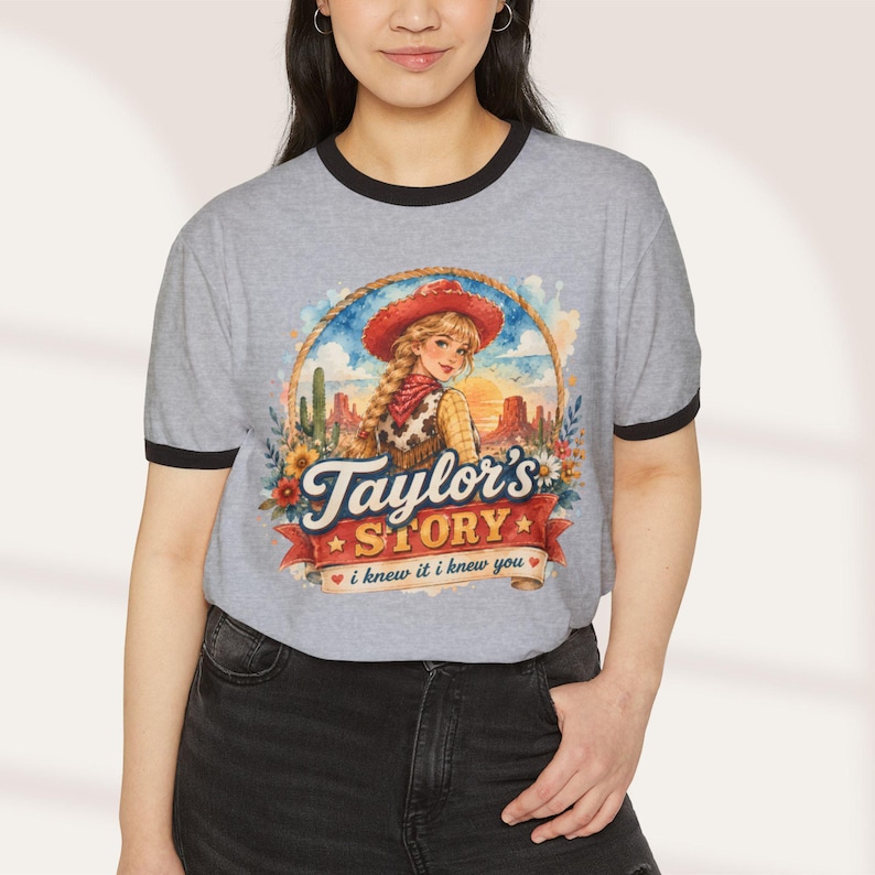 Retro I Knew It I Knew You T-Shirt Comfort Colors TS5 Ringer Tee Eras Vneck Tee Music Lover Gift Taylor Baby Tee Watercolor Cowgirl Crop Top image 8