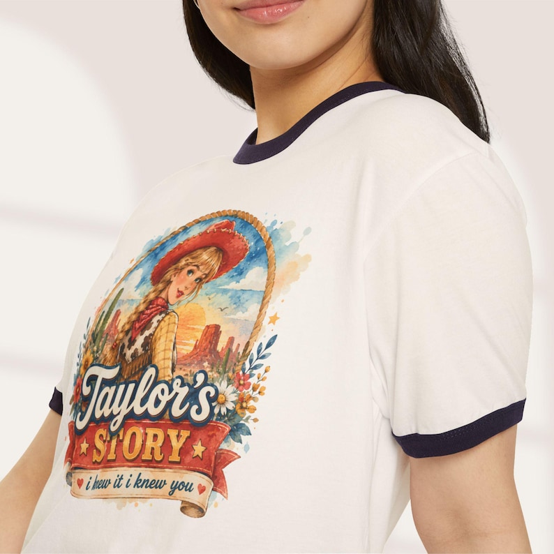 Retro I Knew It I Knew You T-Shirt Comfort Colors TS5 Ringer Tee Eras Vneck Tee Music Lover Gift Taylor Baby Tee Watercolor Cowgirl Crop Top image 7