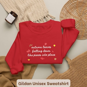 Sudadera con bordado de hojas de otoño cayendo, cómoda sudadera Taylor, sudadera All Too Well, sudadera con capucha, bordado de letras, regalo para amantes de la música imagen 5
