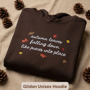 Sudadera con bordado de hojas de otoño cayendo, cómoda sudadera Taylor, sudadera All Too Well, sudadera con capucha, bordado de letras, regalo para amantes de la música imagen 8