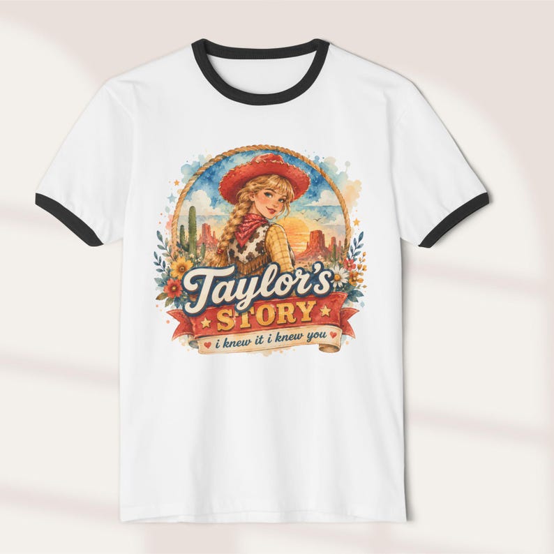 Retro I Knew It I Knew You T-Shirt Comfort Colors TS5 Ringer Tee Eras Vneck Tee Music Lover Gift Taylor Baby Tee Watercolor Cowgirl Crop Top image 6